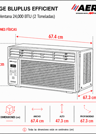 AIRE ACONDICIONADO DE VENTANA 2 TON, BLU PLUS EFFICIENT, R32, 220 V