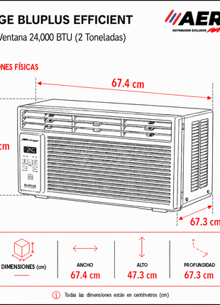 AIRE ACONDICIONADO DE VENTANA 2 TON, BLU PLUS EFFICIENT, R32, 220 V
