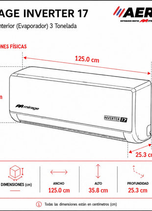 INVERTER 17 / SOLO FRIO, 3 TON, 220 V, Minisplit, Blanco, 36000 BTU, R32, 17 SEER