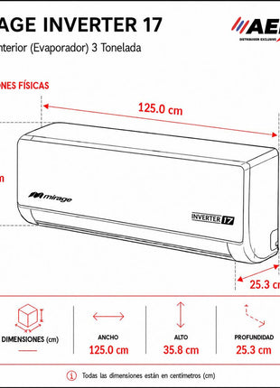 INVERTER 17 / SOLO FRIO, 3 TON, 220 V, Minisplit, Blanco, 36000 BTU, R32, 17 SEER