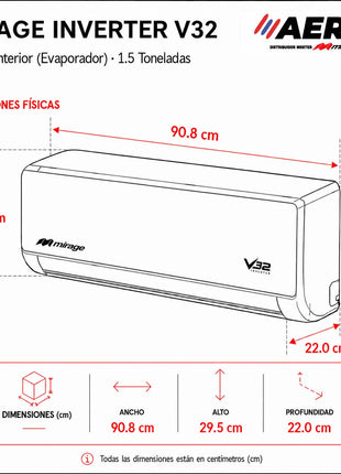 INVERTER V32 / SOLO FRÍO, 1.5 TON, 220 V, Minisplit, Blanco, 18000 BTU, R32 Bajo Impacto Ambiental, 17.5 SEER