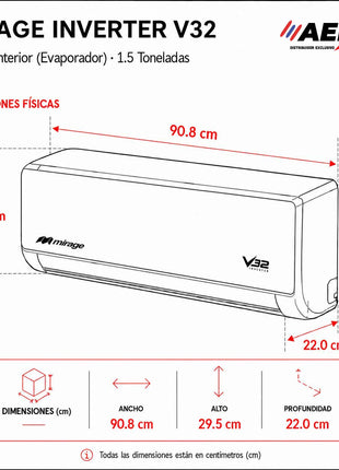 INVERTER V32 / SOLO FRÍO, 1.5 TON, 220 V, Minisplit, Blanco, 18000 BTU, R32 Bajo Impacto Ambiental, 17.5 SEER
