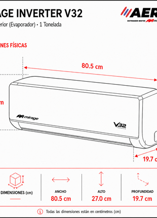 INVERTER V32 / SOLO FRÍO, 1 TON, 110 V, Minisplit, Blanco, 12000 BTU, R32 Bajo Impacto Ambiental, 17.4 SEER