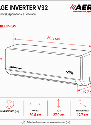 INVERTER V32 / SOLO FRÍO, 1 TON, 110 V, Minisplit, Blanco, 12000 BTU, R32 Bajo Impacto Ambiental, 17.4 SEER
