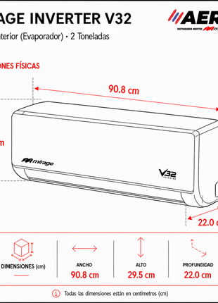 INVERTER V32 / SOLO FRÍO, 2 TON, 220 V, Minisplit, Blanco, 24000 BTU, R32 Bajo Impacto Ambiental, 17.5 SEER