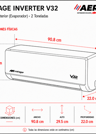 INVERTER V32 / SOLO FRÍO, 2 TON, 220 V, Minisplit, Blanco, 24000 BTU, R32 Bajo Impacto Ambiental, 17.5 SEER
