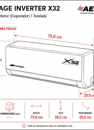 INVERTER X32 / SOLO FRÍO, 1 TON, 110 V, Minisplit, Blanco, 12000 BTU, R32 Bajo Impacto Ambiental, 17.4 SEER