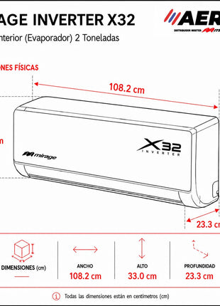 INVERTER X32 / SOLO FRÍO, 2 TON, 220 V, Minisplit, Blanco, 23000 BTU, R32 Bajo Impacto Ambiental, 17.5 SEER
