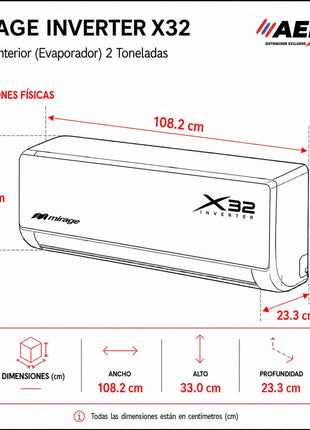 INVERTER X32 / SOLO FRÍO, 2 TON, 220 V, Minisplit, Blanco, 23000 BTU, R32 Bajo Impacto Ambiental, 17.5 SEER