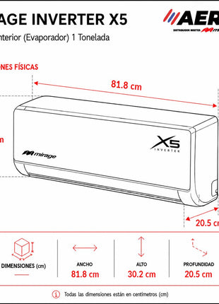INVERTER X5 WIFI / SOLO FRÍO, 1 TON, 220V, Minisplit, Blanco, 12000 BTU, R32 Bajo Impacto Ambiental, 17.6 SEER