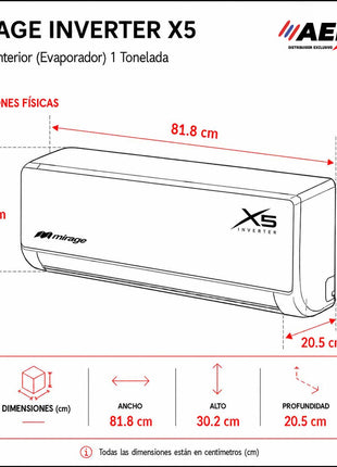 INVERTER X5 WIFI / SOLO FRÍO, 1 TON, 220V, Minisplit, Blanco, 12000 BTU, R32 Bajo Impacto Ambiental, 17.6 SEER