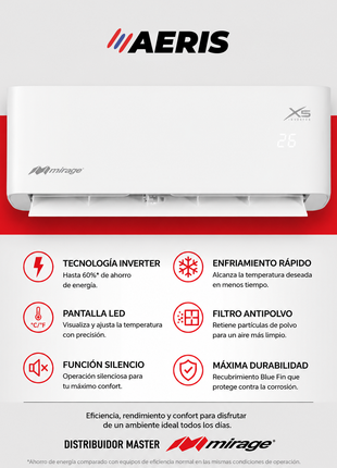 INVERTER X5 WIFI / SOLO FRÍO, 1 TON, 220V, Minisplit, Blanco, 12000 BTU, R32 Bajo Impacto Ambiental, 17.6 SEER