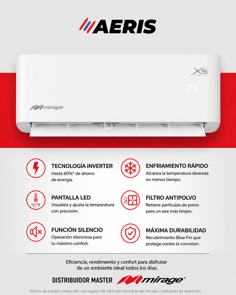 INVERTER X5 WIFI / SOLO FRÍO, 1 TON, 220V, Minisplit, Blanco, 12000 BTU, R32 Bajo Impacto Ambiental, 17.6 SEER