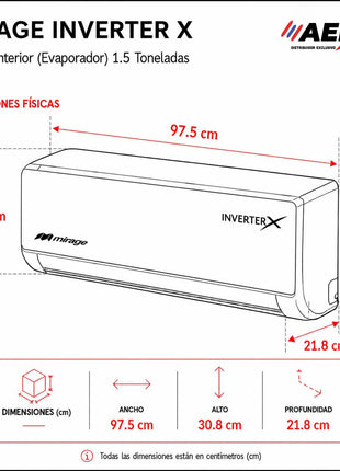 INVERTER X   /   SOLO FRIO, 1.5 TON, 220V, R32, 18000 BTU, Minisplit