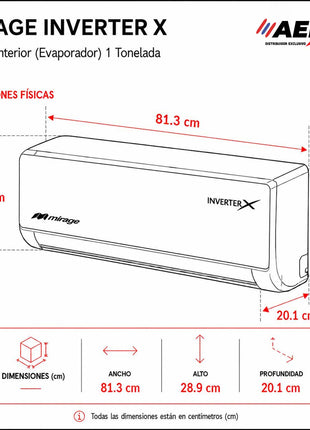 INVERTER X   /   SOLO FRIO, 1 TON, 220V, R32, 12000 BTU, Minisplit