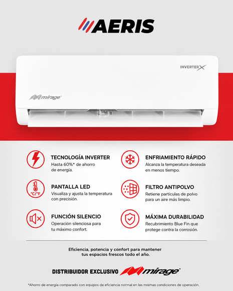 INVERTER X   /   SOLO FRIO, 1 TON, 220V, R32, 12000 BTU, Minisplit