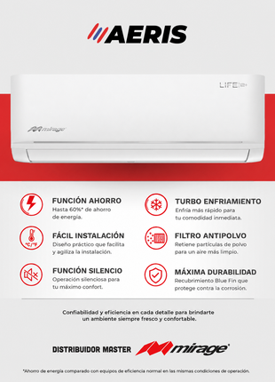LIFE12 PLUS / CON CALEFACCIÓN, 1 TON, 220 V, Minisplit ON/OFF, Blanco, 12000 BTU, 12 SEER Series