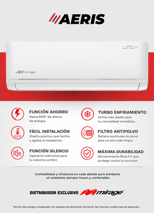 LIFE12 PLUS / CON CALEFACCIÓN, 1 TON, 220 V, Minisplit ON/OFF, Blanco, 12000 BTU, 12 SEER Series