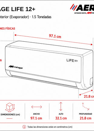 LIFE12 PLUS / SOLO FRÍO, 1.5 TON, 220 V, Minisplit ON/OFF, Blanco, 18000 BTU, R410A, 12 SEER Series