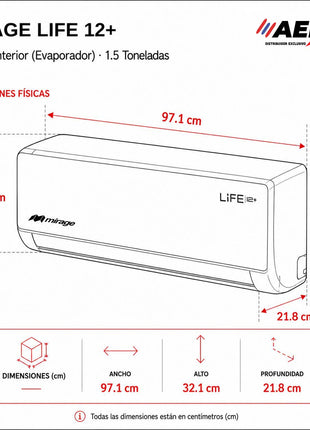 LIFE12 PLUS / SOLO FRÍO, 1.5 TON, 220 V, Minisplit ON/OFF, Blanco, 18000 BTU, R410A, 12 SEER Series