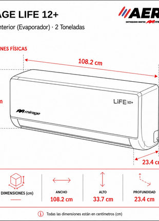 LIFE12 PLUS / SOLO FRÍO, 2 TON, 220 V, Minisplit ON/OFF, Blanco, 24000 BTU, R410A, 12 SEER Series