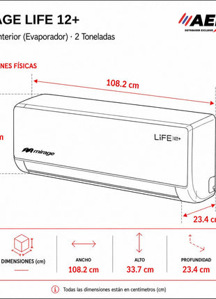 LIFE12 PLUS / SOLO FRÍO, 2 TON, 220 V, Minisplit ON/OFF, Blanco, 24000 BTU, R410A, 12 SEER Series
