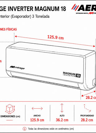 MAGNUM 18 / SOLO FRIO, 3 TON, 220 V, Minisplit, Blanco, 36000 BTU, R410A, 18 SEER