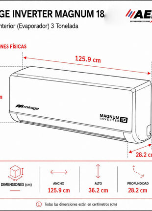 MAGNUM 18 / SOLO FRIO, 3 TON, 220 V, Minisplit, Blanco, 36000 BTU, R410A, 18 SEER