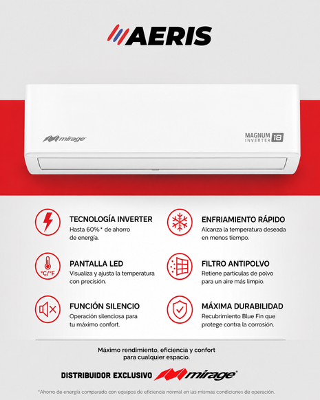 MAGNUM 18 / SOLO FRIO, 3 TON, 220 V, Minisplit, Blanco, 36000 BTU, R410A, 18 SEER