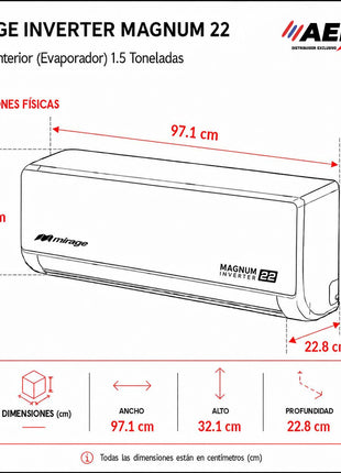 MAGNUM 22   /   SOLO FRIO, 1.5 TON, 220V, R410a, 18000 BTU, Minisplit