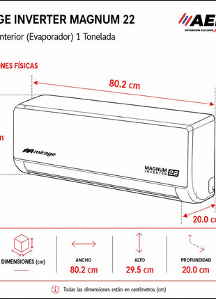 MAGNUM 22 / SOLO FRÍO, 1 TON, 110V, Minisplit, Blanco, 12000 BTU, R410A, 22 SEER
