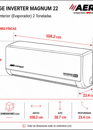 MAGNUM 22   /   SOLO FRIO, 2 TON, 220V, R410a, 24000 BTU, Minisplit