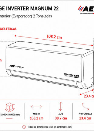 MAGNUM 22   /   SOLO FRIO, 2 TON, 220V, R410a, 24000 BTU, Minisplit