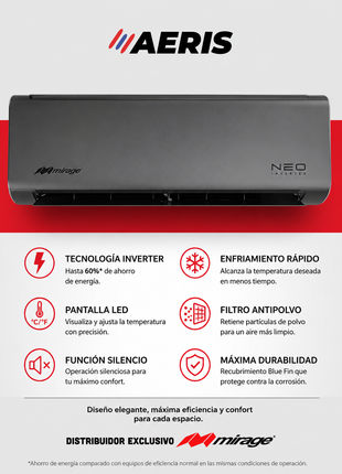 NEO INVERTER WIFI / FRIO Y CALOR, 1 TON, 220V, R32 BAJO IMPACTO AMBIENTAL, COLOR GRIS