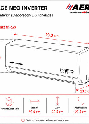 NEO INVERTER WIFI / FRIO Y CALOR, 1.5 TON, 220V, R32 BAJO IMPACTO AMBIENTAL, COLOR GRIS
