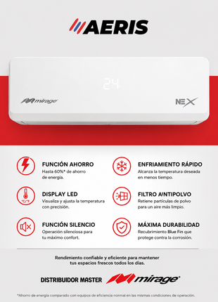 Mini split, ON/OFF,  NEX, Blanco, Solo Frío, 24 000 BTU, 220 V, R410a, 12 SEER series