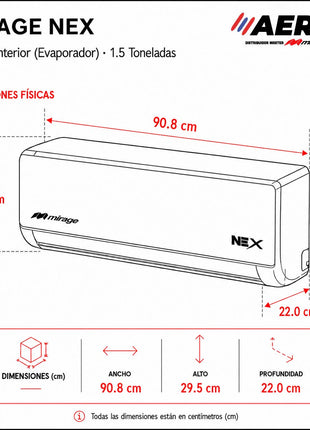 NEX / SOLO FRÍO, 1.5 TON, 220 V, Minisplit ON/OFF, Blanco, 18000 BTU, R410A, 12 SEER Series