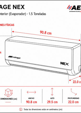 NEX / SOLO FRÍO, 1.5 TON, 220 V, Minisplit ON/OFF, Blanco, 18000 BTU, R410A, 12 SEER Series