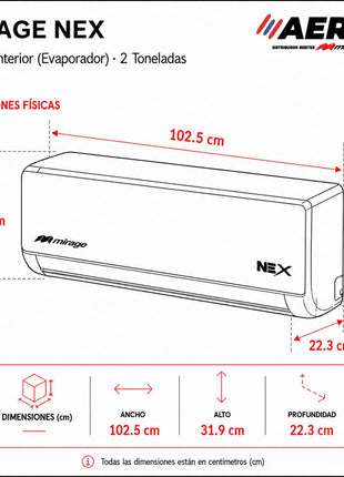 Mini split, ON/OFF,  NEX, Blanco, Solo Frío, 24 000 BTU, 220 V, R410a, 12 SEER series