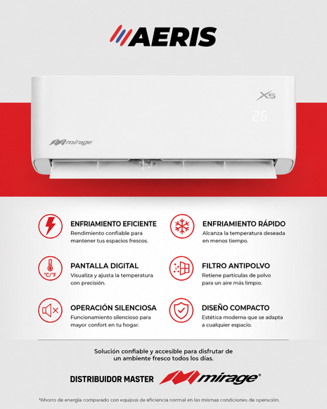 Mini Split Mirage X5 On-Off 1 Tonelada 110V Solo Frío 12,000 BTU
