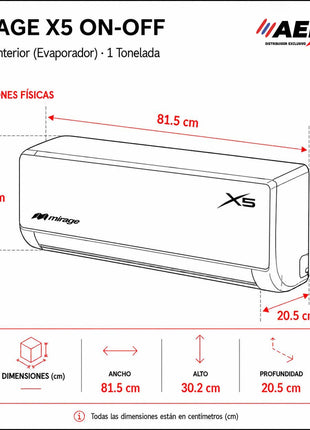 Mini Split Mirage X5 On-Off 1 Tonelada 110V Solo Frío 12,000 BTU
