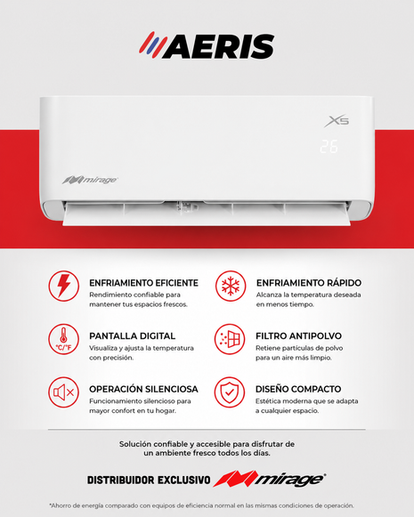 Mini Split Mirage X5 On-Off 1 Tonelada 110V Solo Frío 12,000 BTU