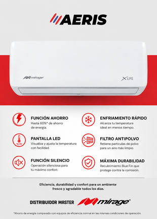 XLIFE / SOLO FRÍO, 2 TON, 220 V, Minisplit ON/OFF, Blanco, 24000 BTU, R410A, 12 SEER Series