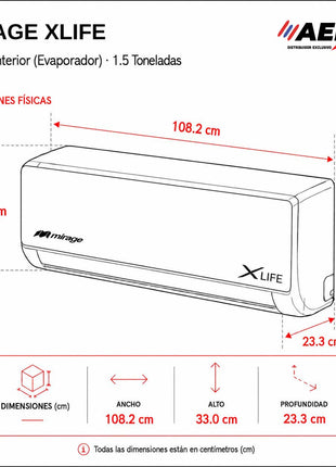 XLIFE / SOLO FRÍO, 1.5 TON, 220 V, Minisplit ON/OFF, Blanco, 18000 BTU, R410A, 12 SEER Series