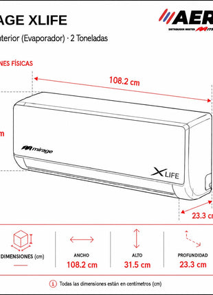 XLIFE / SOLO FRÍO, 2 TON, 220 V, Minisplit ON/OFF, Blanco, 24000 BTU, R410A, 12 SEER Series