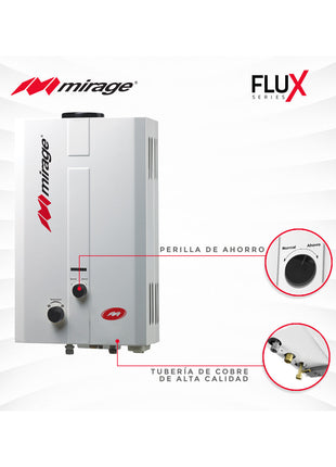 Boiler de Gas LP Mirage FLUX 6L/min Blanco | Cero Presión de Agua | Encendido Automático | Compacto | MBF06ED