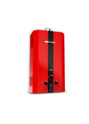 Boiler de Gas LP Mirage FLUX 10L/min | Baja Presión de Agua | Encendido Automático | Instantáneo | Color Rojo | Para 1-2 Servicios