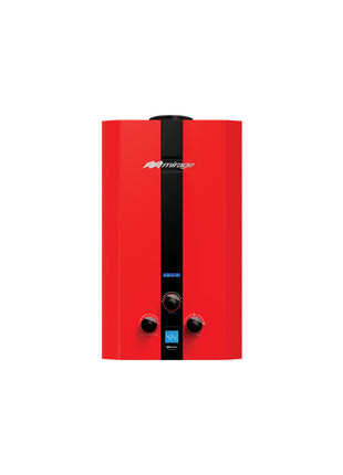 Boiler de Gas LP Mirage FLUX 10L/min | Baja Presión de Agua | Encendido Automático | Instantáneo | Color Rojo | Para 1-2 Servicios