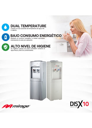 Dispensador de Agua Mirage DISX10 MDD10CB | 3 Temperaturas | Mesa con Garrafón Superior | Color Gris | Compacto 52 cm Alto