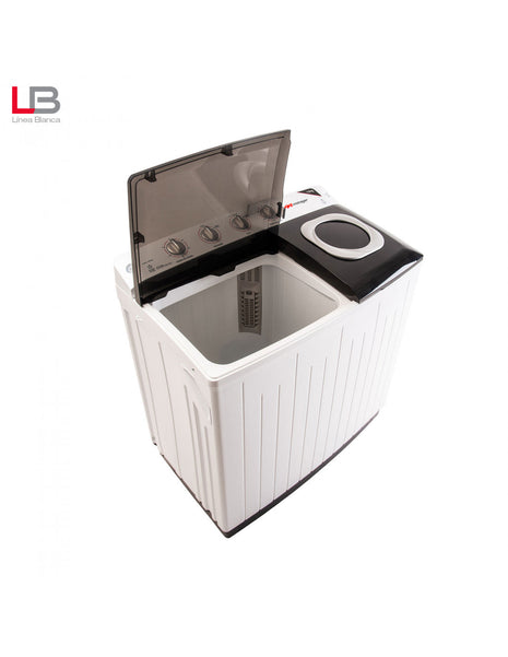 Lavadora Semiautomática Mirage LMS016M | 16 kg | Doble Tina | Ahorro de Agua y Energía | Color Blanco con Tapa Transparente